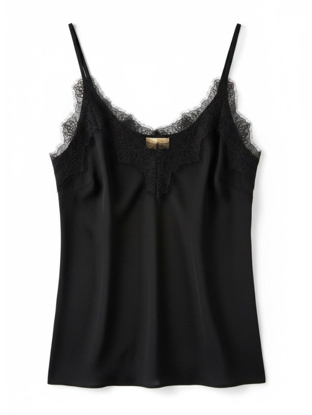 H&M Black Satin Lace Trim Cami Top Silky Minimalist Layering Tank Size 10